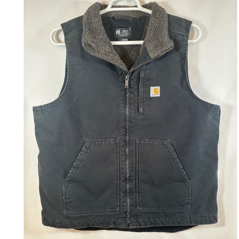 Carhartt Washed Duck Sherpa Lined Vest Black L Tall 104277